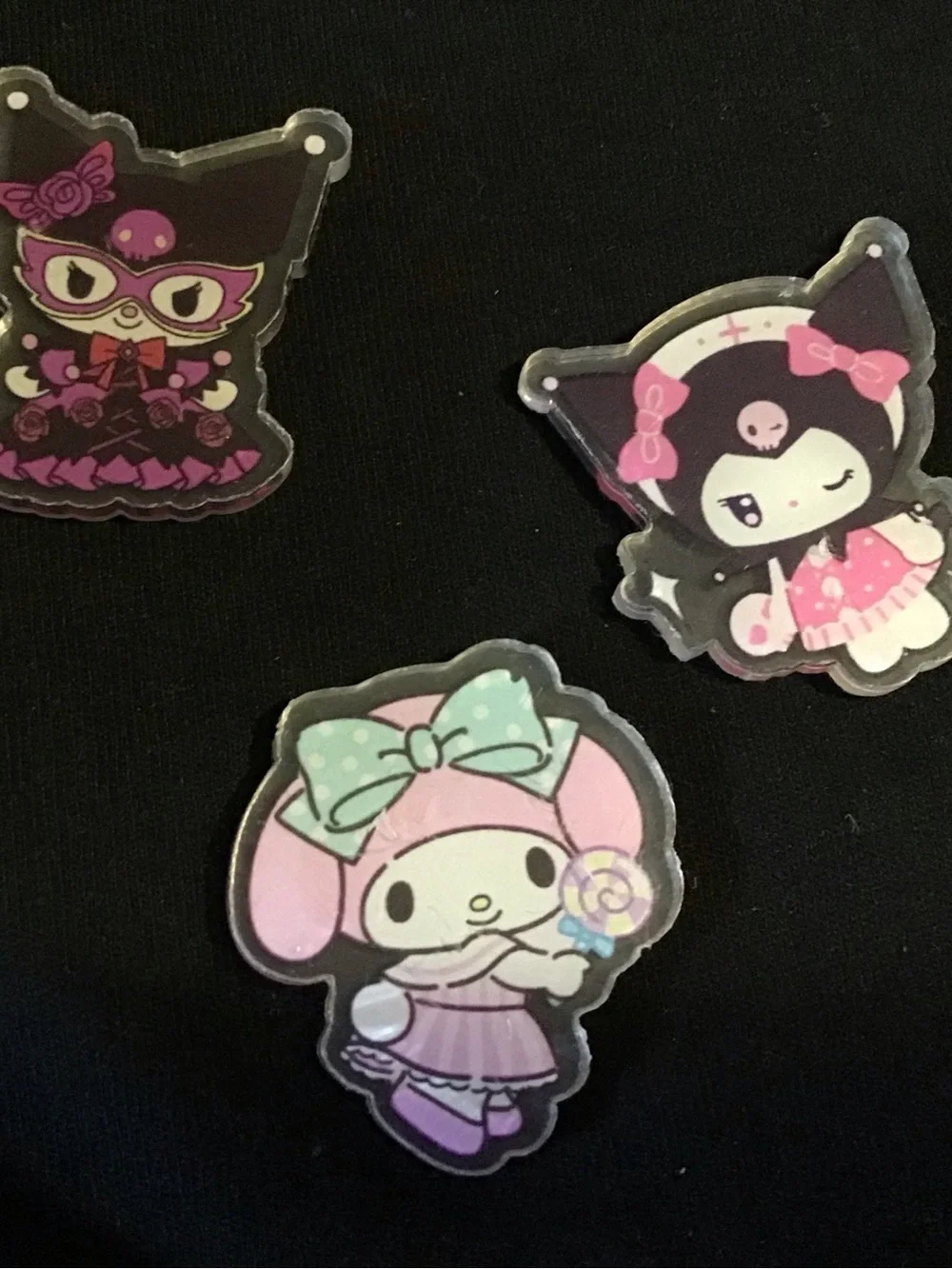 Sanrio Character Acrylic magnet set. - Assorted Pink Purple Black Designs
